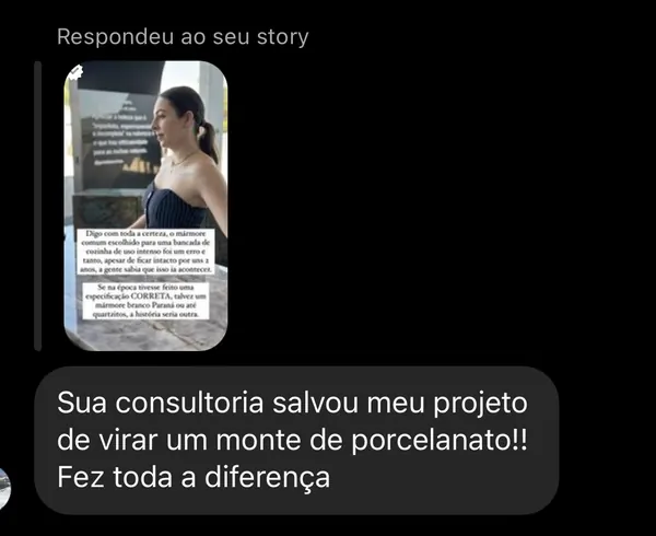 Print de depoimento de cliente da consultoria